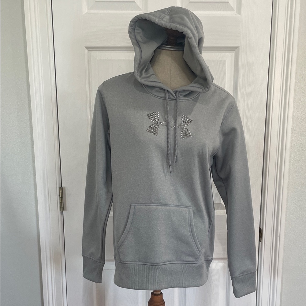Under Armour Storm Gray Pullover Hoodie studded kangaroo pocket cold gear M nwts